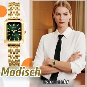 OIDEA Dámske štvorcové zlaté náramkové hodinky: Vintage elegantný ružovo-zeleno-čierny ciferník s