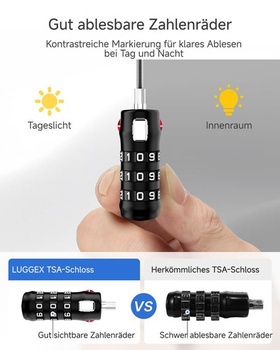 LUGGEX Kombinačný zámok, TSA zámok na kufor s flexibilným oceľovým lankom, visiaci zámok s