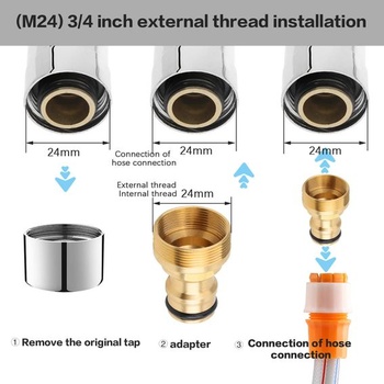 2 univerzální konektory na baterii pro míchací baterie + 5m PTFE těsnicí páska, adaptér na hadici,