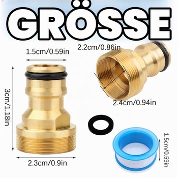2 univerzální konektory na baterii pro míchací baterie + 5m PTFE těsnicí páska, adaptér na hadici,
