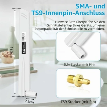 Anténa diymore 5G LTE 18DBI, všesměrová anténa s konektorem SMA/TS9, všesměrová WLAN anténa pro