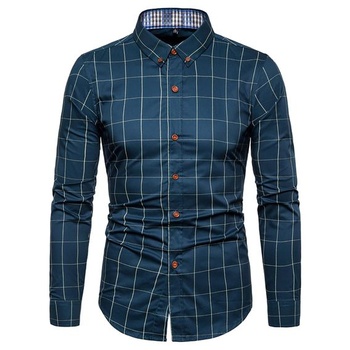 Pánska kockovaná košeľa, ležérna, zapínanie na gombíky, kockovaná, s dlhým rukávom, slim fit,