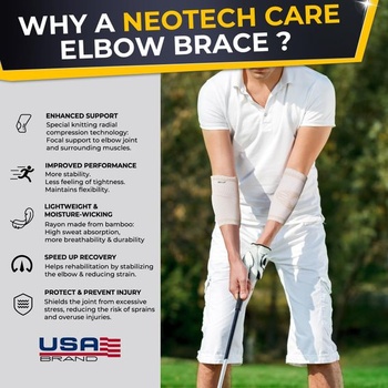 Ortéza na lakeť NEOtech Care - bambusové vlákna a 3D pletenina - elastická a priedušná - pre golf,