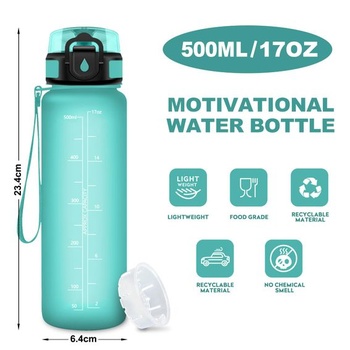 500ml nepropustná láhev na vodu, motivační láhev na vodu s časovou značkou, vhodná na perlivé