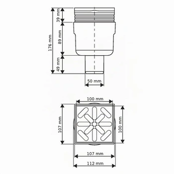 Uponor Aqua Ambient DN 50 Standardní vertikální podlahová vpust s nerezovou mřížkou, bodový odtok s