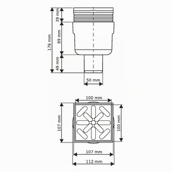 Uponor Aqua Ambient DN 50 Štandardný vertikálny podlahový vpust s nerezovou mriežkou, bodový odtok s