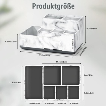 Držiak na zubnú kefku, organizér, odnímateľný so 6 priehradkami a odtokovými otvormi, biely