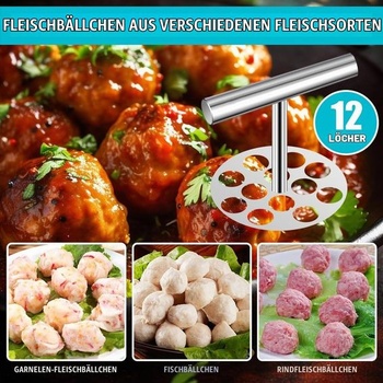 Nerezový formovač na masové kuličky, 12 otvorů, lis na masové kuličky, ruční formovač na masové