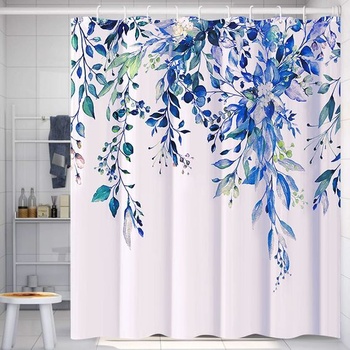 Modrý textilný sprchový záves, proti plesniam, vodeodolný s 12 háčikmi, 180x200 cm (1 balenie)