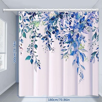 Modrý textilný sprchový záves, proti plesniam, vodeodolný s 12 háčikmi, 180x200 cm (1 balenie)