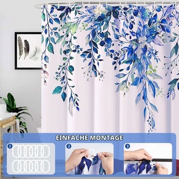 Modrý textilný sprchový záves, proti plesniam, vodeodolný s 12 háčikmi, 180x200 cm (1 balenie)