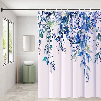 Modrý textilný sprchový záves, proti plesniam, vodeodolný s 12 háčikmi, 180x200 cm (1 balenie)