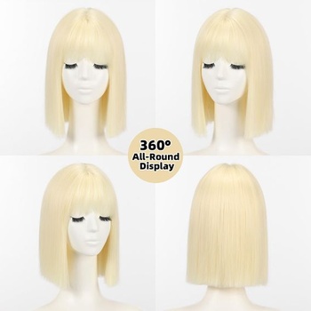 Parochňa Allbell Platinová blond pre ženy, krátka bob parochňa s ofinou, žiaruvzdorné syntetické vlasy,