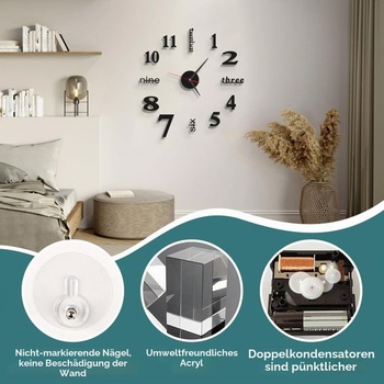 3D DIY moderné dizajnové nástenné hodiny, veľké nástenné samolepiace hodiny s rímskymi číslicami,