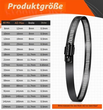 Hadicové spony s vnějším průměrem 59-82 mm pro potrubí, 6 kusů, černé, 59-82 mm, 6