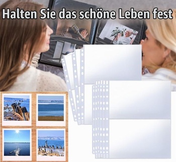 30 priehľadných obalov na pohľadnice s 11 dierovým dierovaním, obojstranné náhradné listy do fotoalbumu,