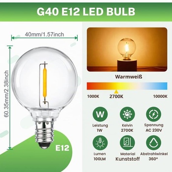 SCNNC 25 kusov x E12 G40 LED žiarovky Vonkajšie plastové 1W 220V Teplá biela 2700K, IP54 Vodeodolné LED