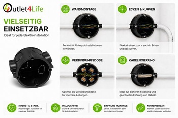 Zapustená rozvádzačová krabica Ø 60 mm, prístrojová krabica, prepojovacia krabica s konektorom M25,