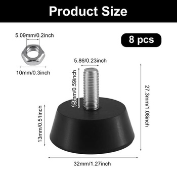 8 kusov gumových nožičiek na naskrutkovanie, gumové dorazy M6 x 32,3 mm, nastaviteľné nábytkové nožičky,