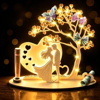 Drevený svadobný darček na peniaze s LED svetielkami,…