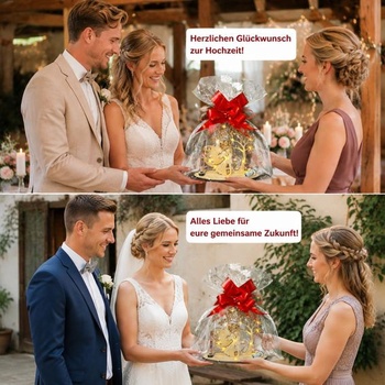 Drevený svadobný darček na peniaze s LED svetielkami, svadobné dary pre nevestu a ženícha, balenie peňazí,