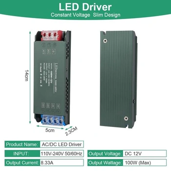 URAQT LED transformátor 12V 100W, napájecí zdroj pro LED drivery 230V AC na 12V DC, bezšumový LED
