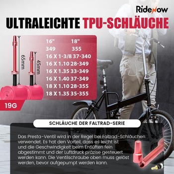 Skládací duše do kola RideNow TPU, 2 kusy, 16/18 palců (346-355 mm) a 20 palců (406 mm)
