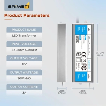 BRIMETI LED transformátor 12V 36W vodotěsný IP67 LED Driver napájecí zdroj 3A se zástrčkou spínaný