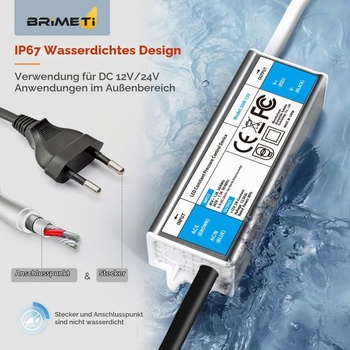 BRIMETI LED transformátor 12V 36W vodotesný IP67 LED Driver napájací zdroj 3A so zástrčkou spínaný