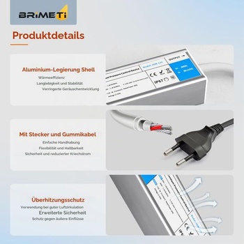BRIMETI LED transformátor 12V 36W vodotesný IP67 LED Driver napájací zdroj 3A so zástrčkou spínaný