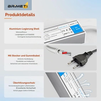 BRIMETI LED transformátor 12V 36W vodotěsný IP67 LED Driver napájecí zdroj 3A se zástrčkou spínaný
