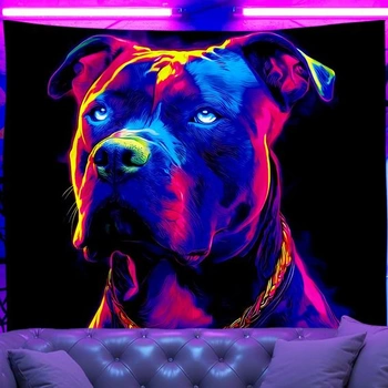 WEBEEDY Blacklight gobelín neónový buldog nástenný závesný uv reaktívny gobelín so psím vzorom