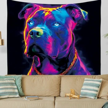 WEBEEDY Blacklight gobelín neónový buldog nástenný závesný uv reaktívny gobelín so psím vzorom