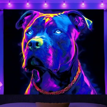 WEBEEDY Blacklight gobelín neónový buldog nástenný závesný uv reaktívny gobelín so psím vzorom
