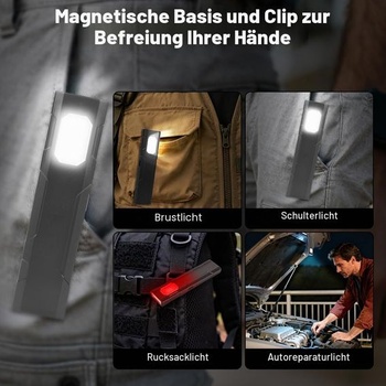 HOTUT USB C dobíjacie malé svietidlo, LED pracovné svetlo, inšpekčná lampa COB LED ručné svietidlo s