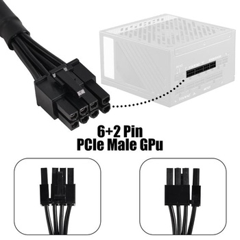 Napájací kábel PCIe pre napájacie zdroje MSI, 70cm čierny opletený predlžovací kábel z 8pinového
