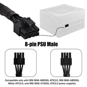 Napájací kábel PCIe pre napájacie zdroje MSI, 70cm čierny opletený predlžovací kábel z 8pinového