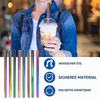 Opakovane použiteľná kovová slamka na bubble tea, 8 silných slamiek z nerezovej ocele s 2 čistiacimi