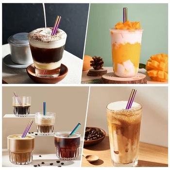 Opakovane použiteľná kovová slamka na bubble tea, 8 silných slamiek z nerezovej ocele s 2 čistiacimi