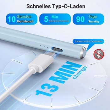 Stylus pre iPad 2018–2026, 13-minútové rýchle nabíjanie, rozpoznanie dlane, modrý