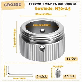 Adaptér termostatu na radiátor m30x1, 5, 2 ks, adaptér z nerezovej ocele 304 pre ventily Danfoss Ra,