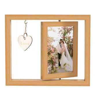 Otočný fotorámik 10x15cm, otočný o 360 °, personalizovaný obojstranný fotorámik, drevený rám,