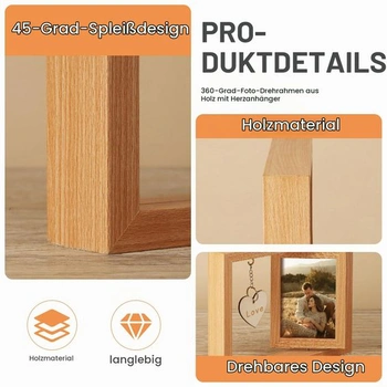 Otočný fotorámik 10x15cm, otočný o 360 °, personalizovaný obojstranný fotorámik, drevený rám,