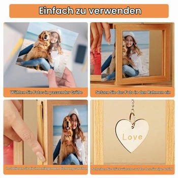 Otočný fotorámik 10x15cm, otočný o 360 °, personalizovaný obojstranný fotorámik, drevený rám,