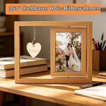 Otočný fotorámik 10x15cm, otočný o 360 °, personalizovaný obojstranný fotorámik, drevený rám,
