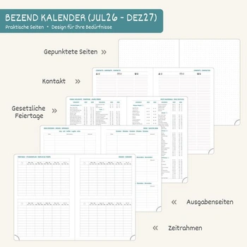 BEZEND Kalendář 2026 2027 Knižní kalendář 1 týden 2 strany A4 (28,5 x 22 cm) A4 28 x 22 cm 2026