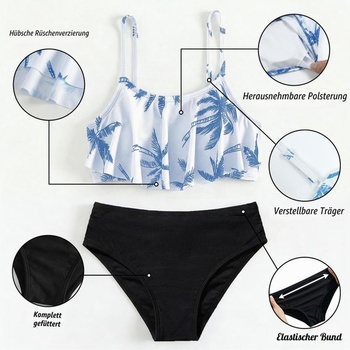 Dievčenské bikinový set, dvojdielne plavky s volánmi, vek 7-14 rokov, modré, 15 rokov