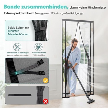 Sieť proti hmyzu Sekey na balkónové dvere, rezateľná s bočnými prackami, silné magnety, 4 cm široký