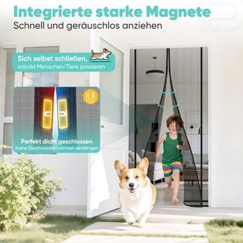 Sieť proti hmyzu Sekey na balkónové dvere, rezateľná s bočnými prackami, silné magnety, 4 cm široký