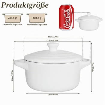 Zapekacie misky s pokrievkou, 284 ml, biele porcelánové zapekacie misky, keramické misky na suflé